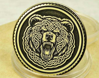 Brass Coin Bear EDC Challenge Souvenir Deep Engraving Strength Hunting Gift Custom Name Date