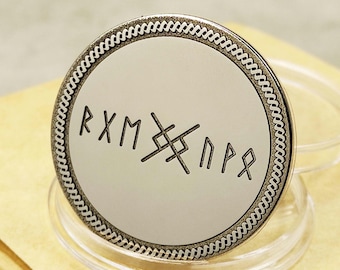 Personalized Steel Viking Runes Coin – Custom Engraved Norse Amulet Keychain