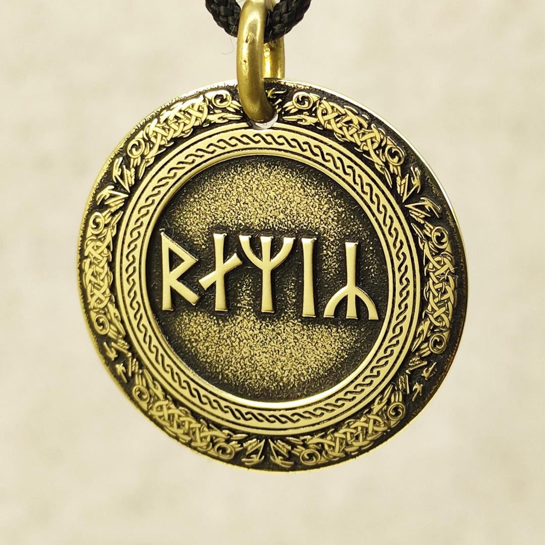 Custom Brass Coin Runic Pendant Futhark Veles Runes Scandinavian Slavic ...