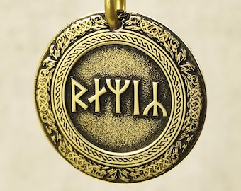 Custom Brass Runic Coin Pendant: Viking Talisman, Futhark Runes