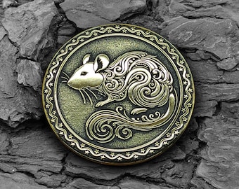 Chinese Zodiac 2020 Year of the Rat Brass Coin Lucky Talisman Custom Personalized Gift
