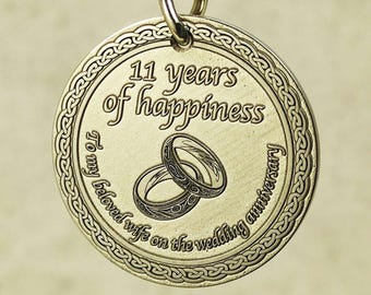 Personalized Steel 11th Anniversary Keychain: Engraved Wife Gift