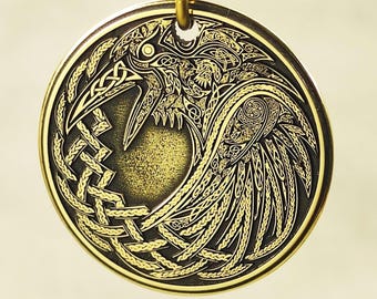 Odin Raven Brass Amulet Engraving Personalized Jewelry Spiritual Protection Unique Norse Mythology Gift Ideas