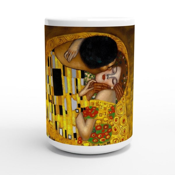 Magie Gustav Klimt : « Le baiser » brille sur une tasse à café de 15 oz - Mug beaux-arts - Mug artistique