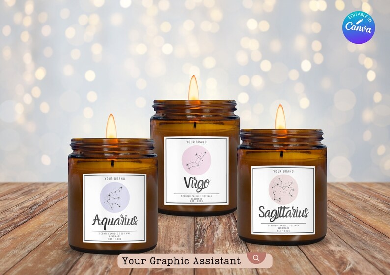 Modèle d'étiquette de bougie signe du zodiaque DIY Modèle d'étiquette