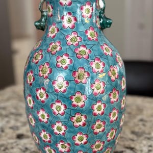 Decorative porcelain Vase - Inspired by traditional Qing Dynasty porcelain. 12x5.5”