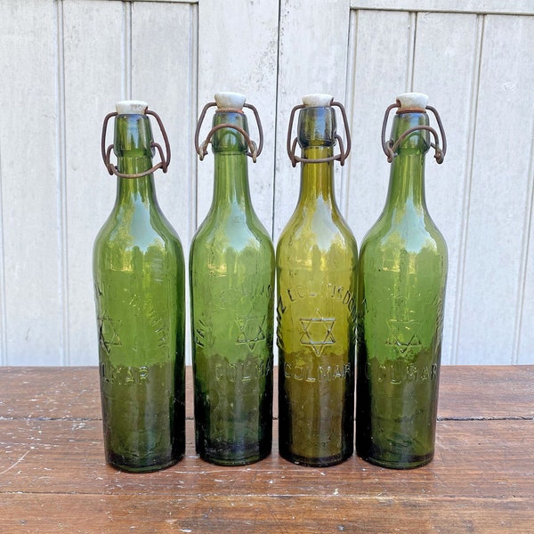 Anciennes bouteilles de bière en verre vert, France - Ensemble en verre de collection Brasserie Alsace France - Authentique collection d'antiquités de brasserie française