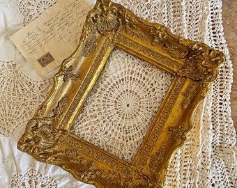 Antique French Wood and Gold Gilt Frame- Baroque Rococo- Victorian Style/ Gold Gilding Wood Relief Frame / Rectangle Ornate Picture Frame