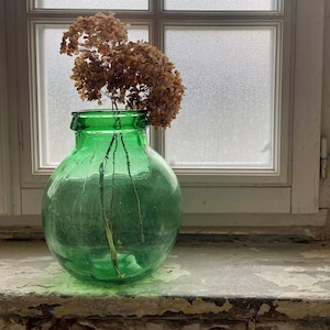 Charming Vintage Green Glass Olive Jar - Perfect for Terrariums, Vases or Preserves/Large Viresa Glass Bottle from Spain -Unique Decor Piece