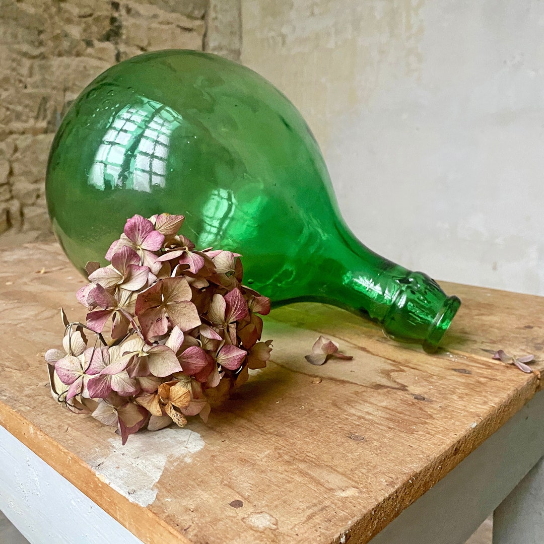 Farmhouse Vintage Green Glass Demijohn Bottle/5l Bottle for Vase or