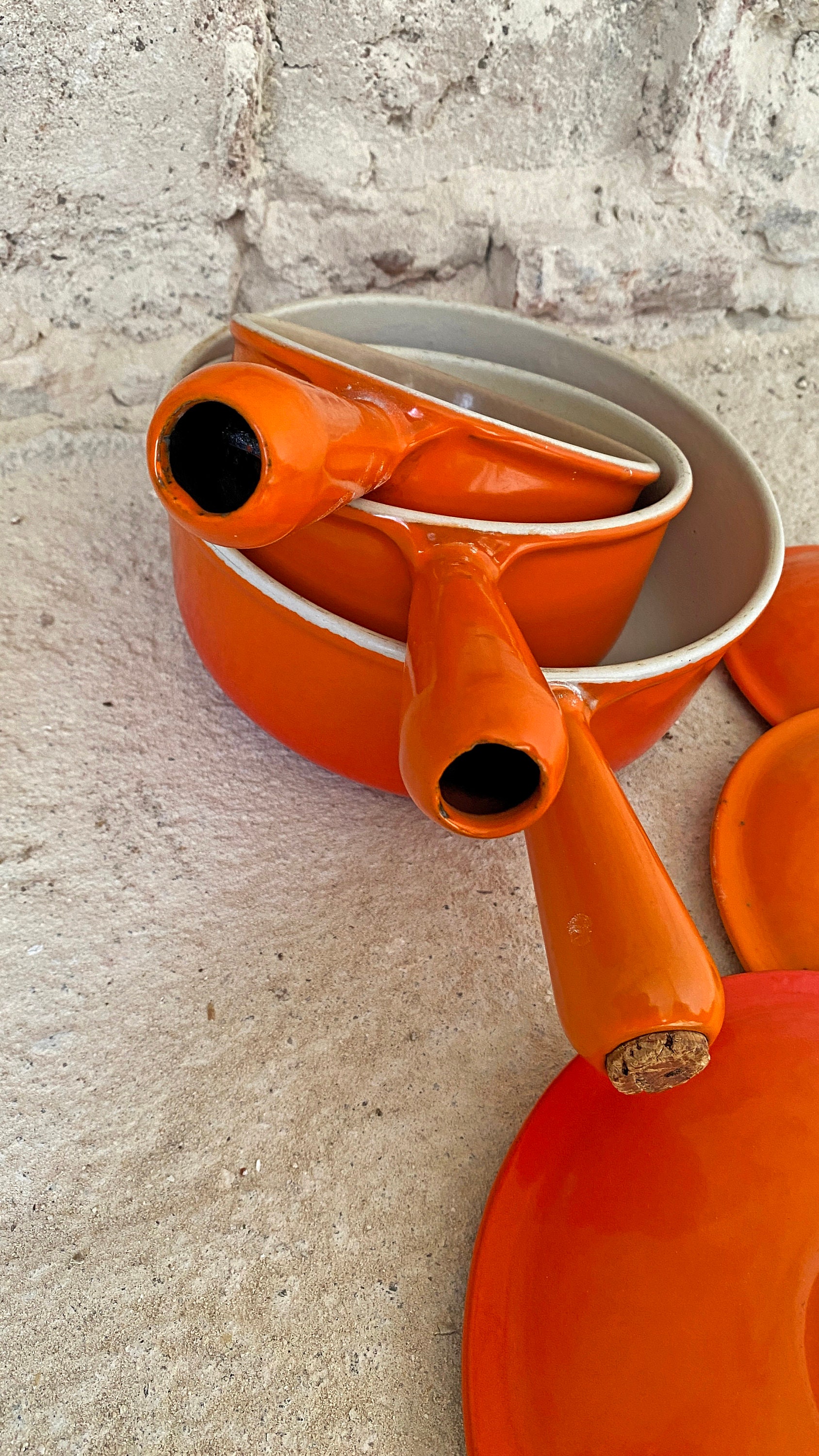 3 Vintage Orange Le Creuset Saucepans France /retro Flame Orange Cast