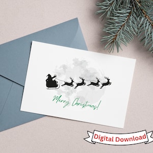 Carte pliable de Noël (7 pouces x 5 pouces) - Renne sur la lune Joyeux Noël Carte - Téléchargement numérique