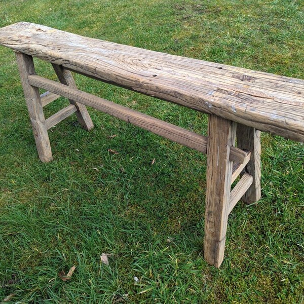 Vintage Rustic Elm Trestle Bench - Chase & Status