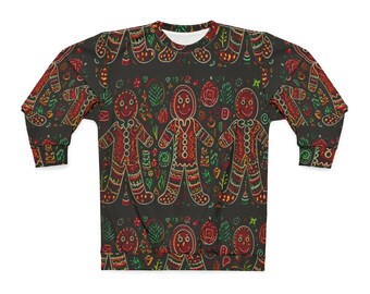 Vintage Ugly Christmas Sweater with Gingerbread Men Dancing Unisex All Over Print