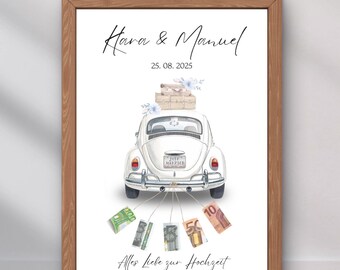 Personalized wedding money gift | Wedding car | DIY money gift idea | Wedding present for the bride and groom | Download A4