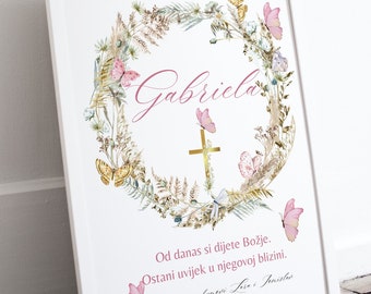 Godparent certificate, Uspomena na krštenje od kumova, for the baptism of the godchild – baptism gift for a girl or boy – godparent certificate, baptism certificate, print, PDF