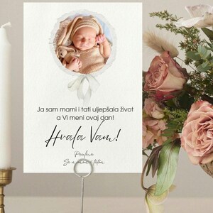 Carte de remerciement individuelle pour baptême, anniversaire, mariage, – Personnalisée pour des gestes sincères et des souvenirs durables, Zahvalnica