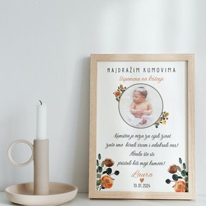 Gift for godfather, Uspomena na krštenje za kumove, for baptism to the godfather baptism gift girl or boy, Poklon za kumu kuma, Print, PDF image 3