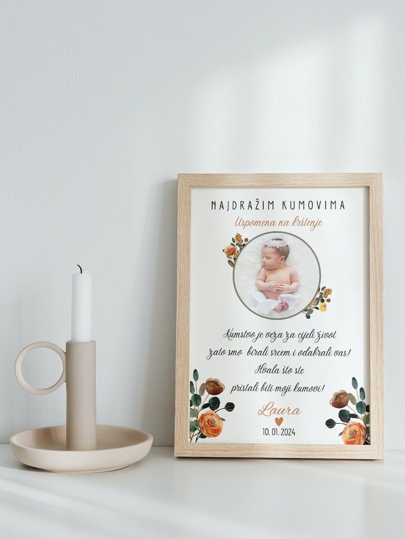 Gift for godfather, Uspomena na krštenje za kumove, for baptism to the godfather baptism gift girl or boy, Poklon za kumu kuma, Print, PDF image 3