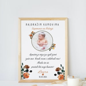 Gift for godfather, Uspomena na krštenje za kumove, for baptism to the godfather baptism gift girl or boy, Poklon za kumu kuma, Print, PDF image 4