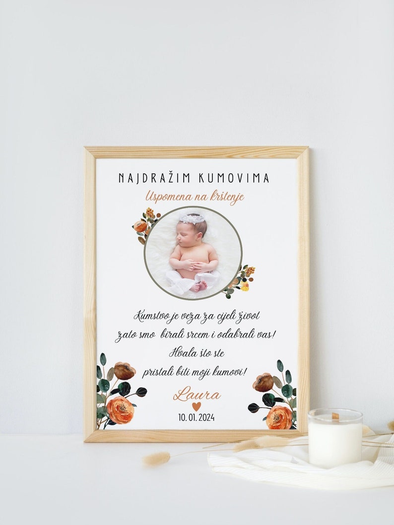 Gift for godfather, Uspomena na krštenje za kumove, for baptism to the godfather baptism gift girl or boy, Poklon za kumu kuma, Print, PDF image 4