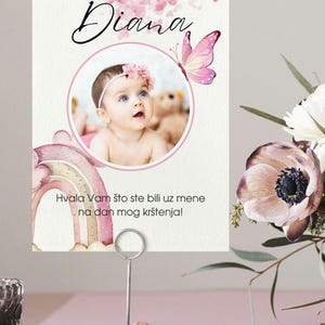 Tarjeta de agradecimiento individual para bautizo, cumpleaños, boda, personalizada para gestos sinceros y recuerdos duraderos, Zahvalnica