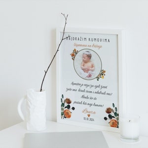 Gift for godfather, Uspomena na krštenje za kumove, for baptism to the godfather baptism gift girl or boy, Poklon za kumu kuma, Print, PDF image 2