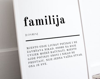 Poster "familija" personalized with last name for families • Gift for a wedding or housewarming, discreet, bosanski, hrvatski, srpski, print, PDF