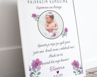 Gift for godfather, Uspomena na krštenje za kumove, for baptism to the godfather–baptism gift girl or boy, Poklon za kumu kuma ,Print, PDF