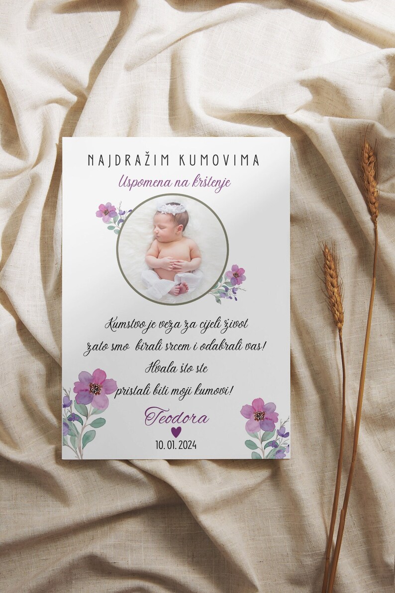 Gift for godfather, Uspomena na krštenje za kumove, for baptism to the godfather baptism gift girl or boy, Poklon za kumu kuma, Print, PDF image 7