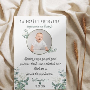 Gift for godfather, Uspomena na krštenje za kumove, for baptism to the godfather baptism gift girl or boy, Poklon za kumu kuma, Print, PDF image 6