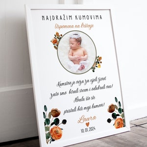 Gift for godfather, Uspomena na krštenje za kumove, for baptism to the godfather baptism gift girl or boy, Poklon za kumu kuma, Print, PDF image 1