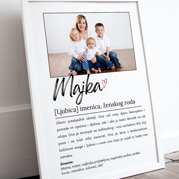 Mama Majka Geschenk Geburtstag personalisiertes Bild mit Definition und Foto für Mutter, Muttertag, Geburtstagsgeschenk Kroatisch,