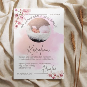 Carte de remerciement individuelle pour baptême, anniversaire, mariage, – Personnalisée pour des gestes sincères et des souvenirs durables, Zahvalnica