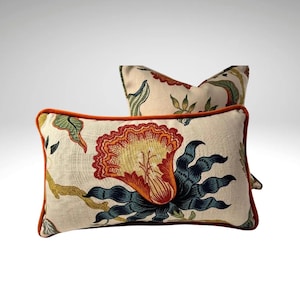 Transitional design home decor lumbar pillow cover is a multicolored botanical print on linen fabric, making it an ideal housewarming gift. Elevate your home ambiance with this stylish Schumacher pillow cover, featuring a floral print for every home