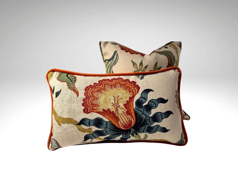 Transitional design home decor lumbar pillow cover is a multicolored botanical print on linen fabric, making it an ideal housewarming gift. Elevate your home ambiance with this stylish Schumacher pillow cover, featuring a floral print for every home