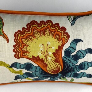 Transitional design home decor lumbar pillow cover is a multicolored botanical print on linen fabric, making it an ideal housewarming gift. Elevate your home ambiance with this stylish Schumacher pillow cover, featuring a floral print for every home