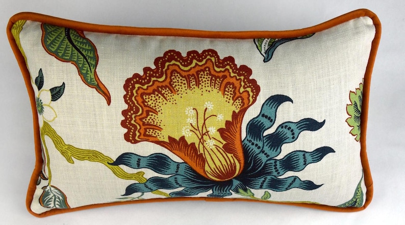 Transitional design home decor lumbar pillow cover is a multicolored botanical print on linen fabric, making it an ideal housewarming gift. Elevate your home ambiance with this stylish Schumacher pillow cover, featuring a floral print for every home