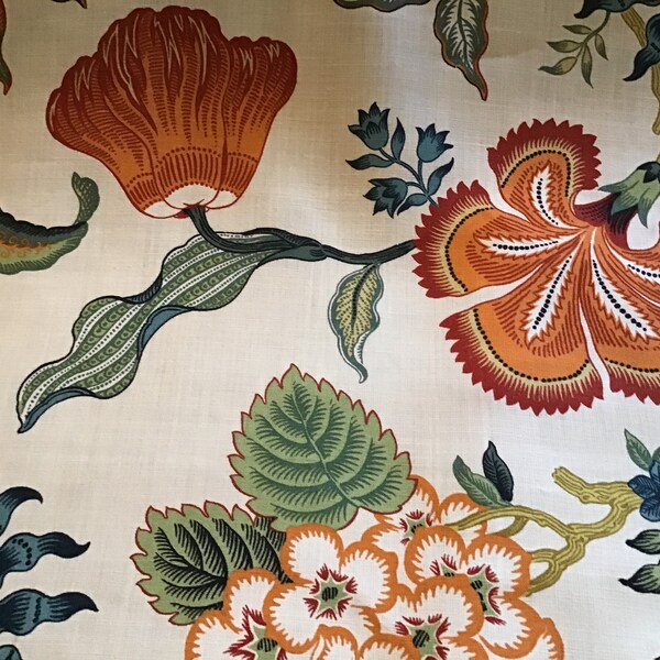 Linen fabric floral pattern Schumacher Hothouse Flowers by Celerie Kemble linen floral pattern for draperies