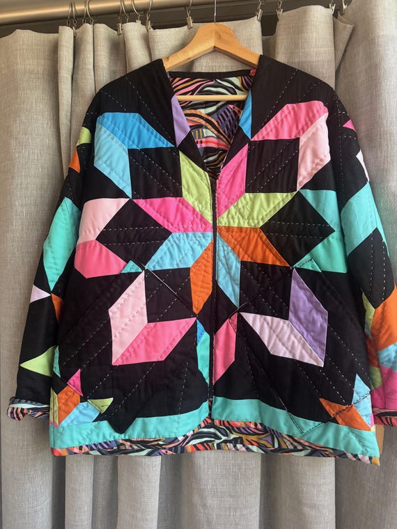 Reversible Quilted Jacket: Pinwheel Patchwork, Primary Colors 