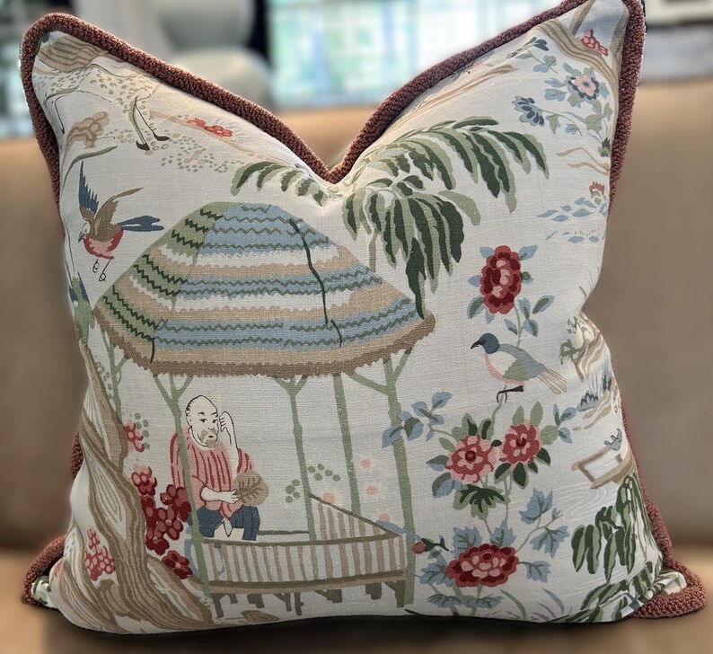 Schumacher Aqua Chinoiserie Linen Throw Pillow, Yangtze River Pillow ...