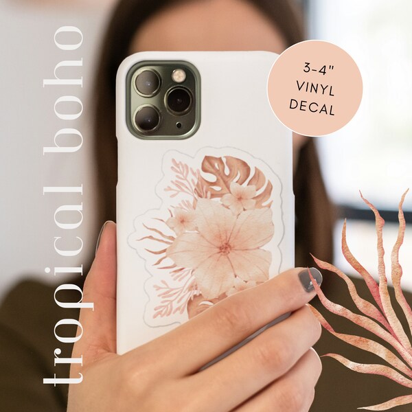 Aesthetic Flower Stickers for Mobile Phone Accessories Floral iPhone Stickers Personalized Waterbottle Decal Blush Pink Monstera Sticker