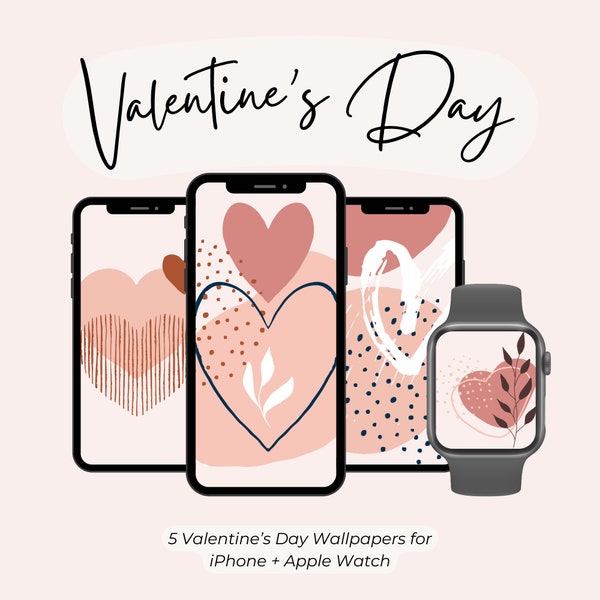Pink Heart Wallpaper for Apple Watch Valentine's Day Love Background for Mobile Phone Screen Women's Modern Bohemian Style for Smart Watch