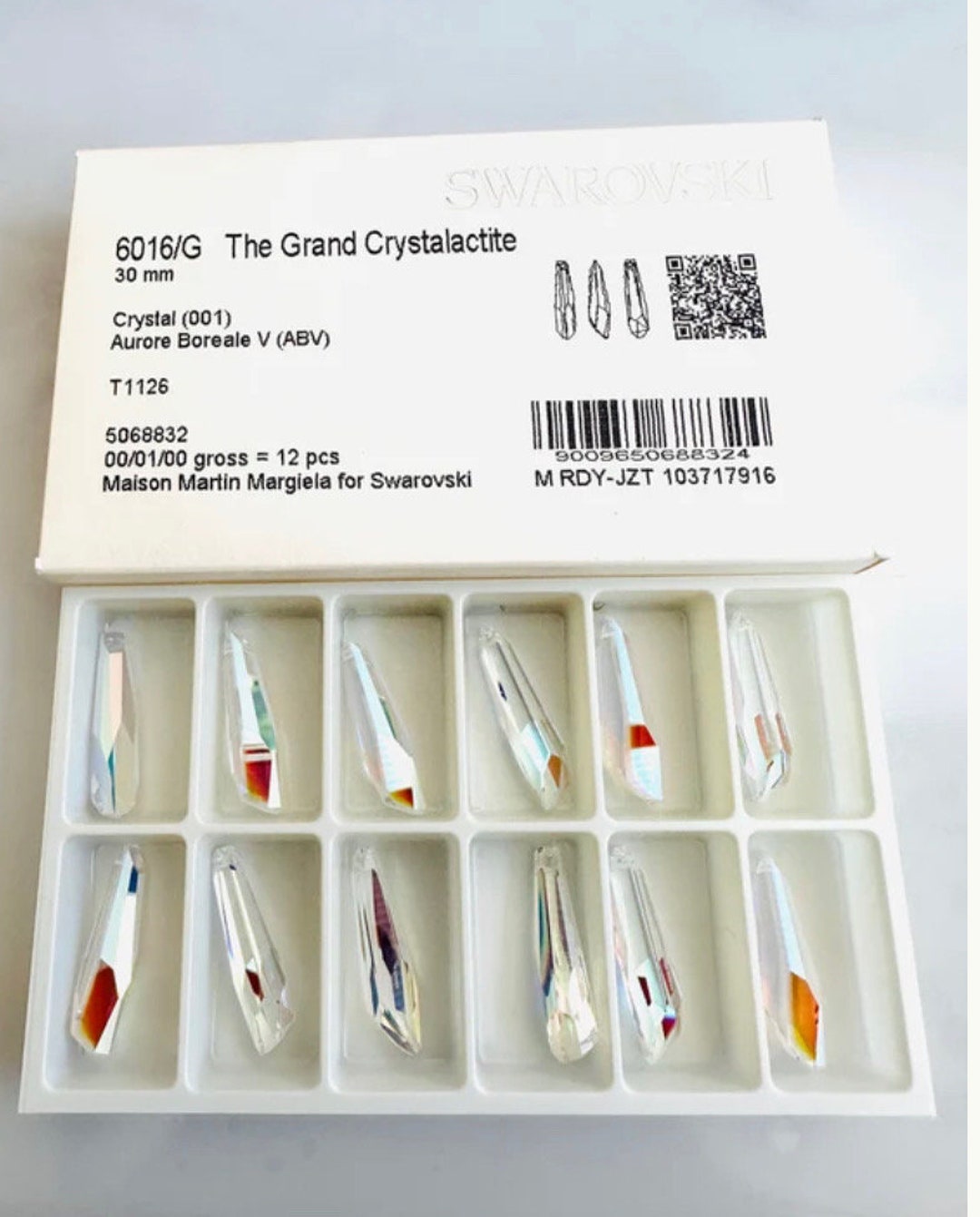 【30%OFF】ヴィンテージ ホワイトクリスタル ジオメトリックピアス 1pc Original Swarovski® 30mm Grand Crystalactite AB Crystal