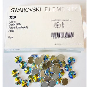 4pcs Swarovski® Crystal AB 12mm Rivoli   Round Sew-on Stones Two Holes Flatbacks Rhinestones  ref: 3200