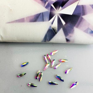 10pcs Tooth Gems  Preciosa®  Drop 2x6mm  AB CRYSTAL  Lead-Free Gems Non hotfix Foiled Rhinestones Flatbacks