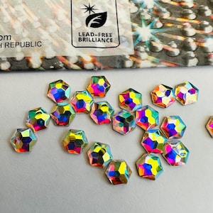10pcs Preciosa®  Crystal AB 6mm Hexagon   Faceted Non hotfix Designs foiled Rhinestones Lead-Free Flatbacks Austrian Crystals Nail art Gems