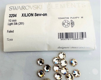 6 Stück Swarovski® Xilion 10 mm Light Silk Foiled Aufnäher Stein Aufnäher Steine Zwei Löcher Flatbacks Strass und Stoff ref: 3204
