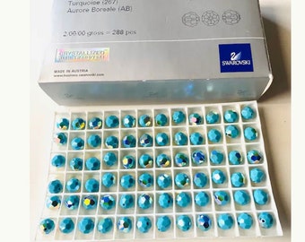 Swarovski®  10pms AB Turquiose Round Faceted Beads - Fully  drilled  - 8mm beads Ref:5000 craft