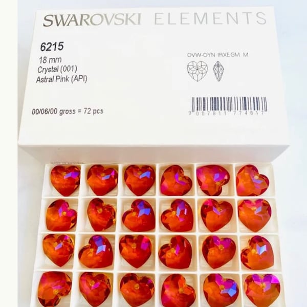 1pc  Swarovski® 18mm  Crystal Astral Pink  Heart ref: 6215